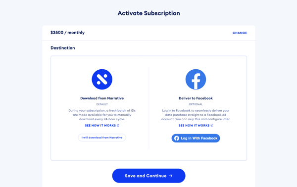 screenshot of data stream delivery options